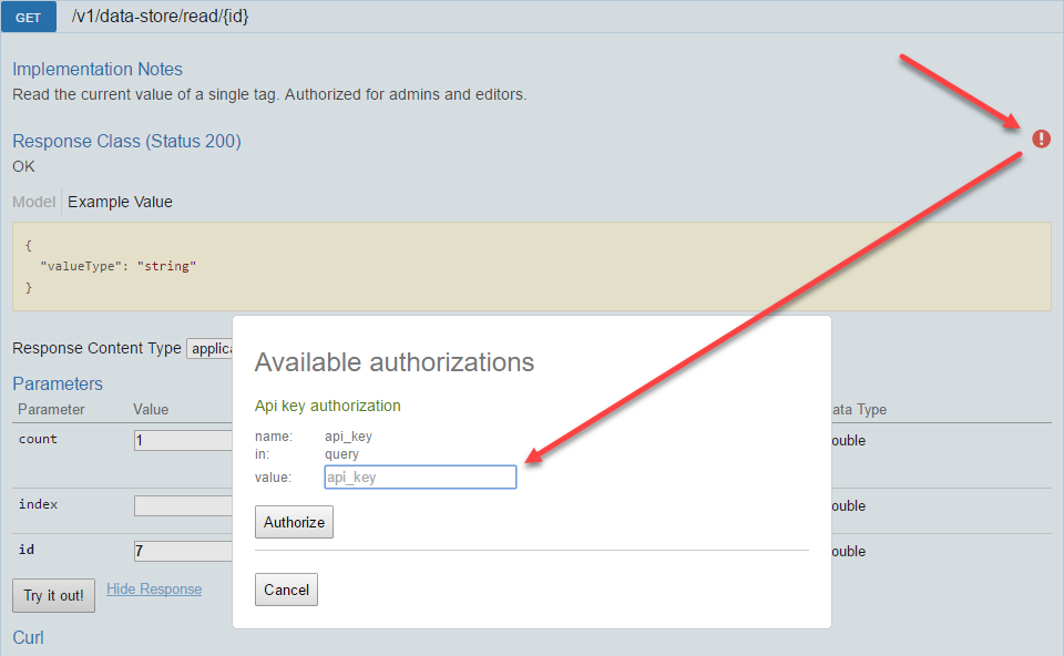 Authenticating writes in Swagger UI