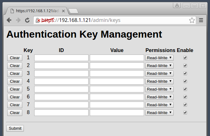 Keys admin page