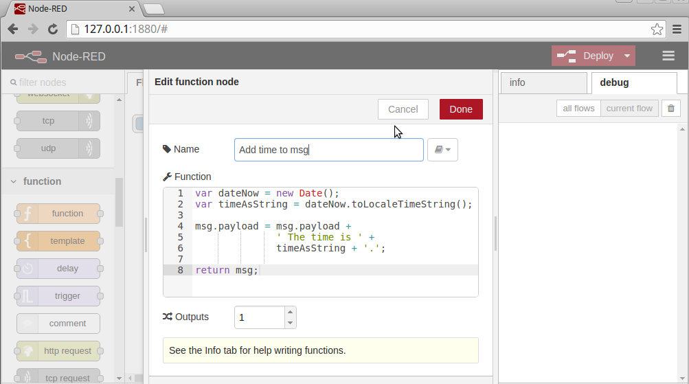 Function msg. Node Red примеры. Node Red function example. Payload. TOLOCALETIMESTRING.