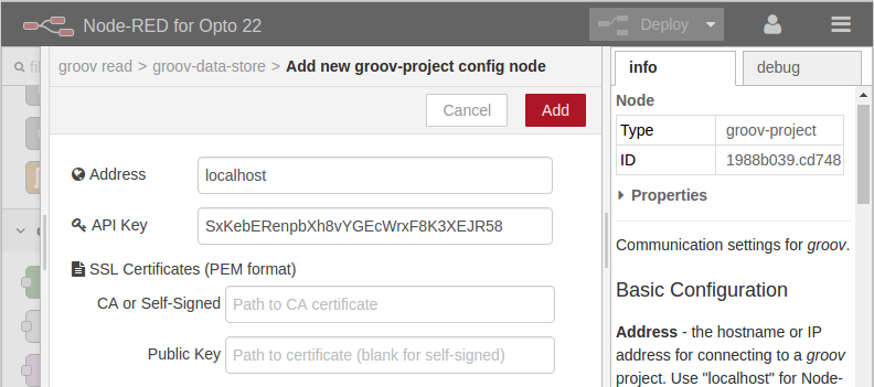 Configure the groov project in Node-RED
